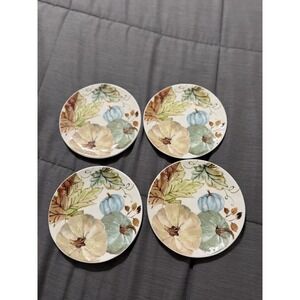 Blue Green Cream Pumpkin Leaves Appetizer /‎ Dessert /Salad Plate Set 4